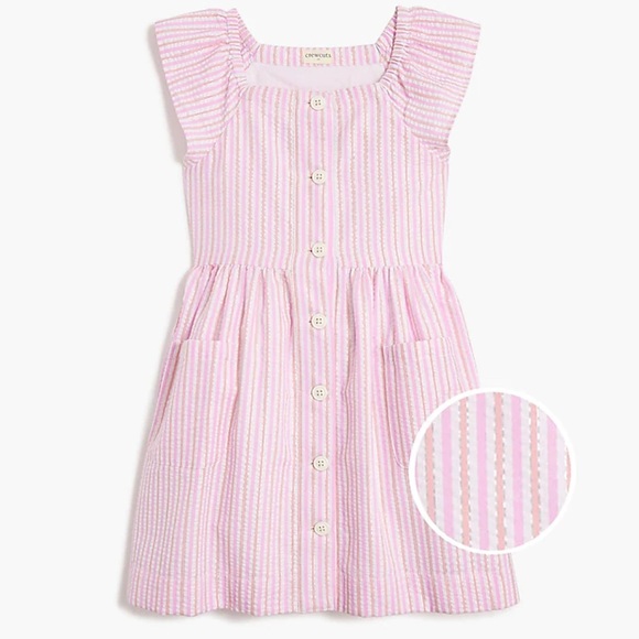J. Crew Factory Pink Shimmer Striped Seersucker Button Front Dress Size 8 - Picture 1 of 6